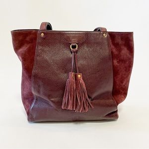 Frye Clara tote leather suede wine burgundy handbag purse carryall